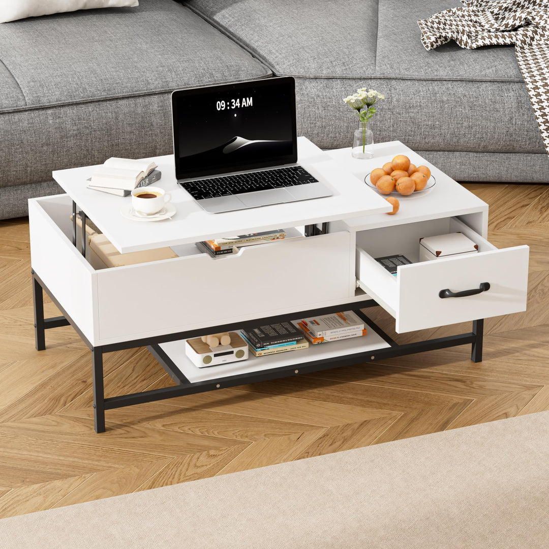 BonVache Couchtisch Höhenverstellbarer, Sofatisch, Beistelltisch mit Ablage, Wohnzimmertisch, Kaffee