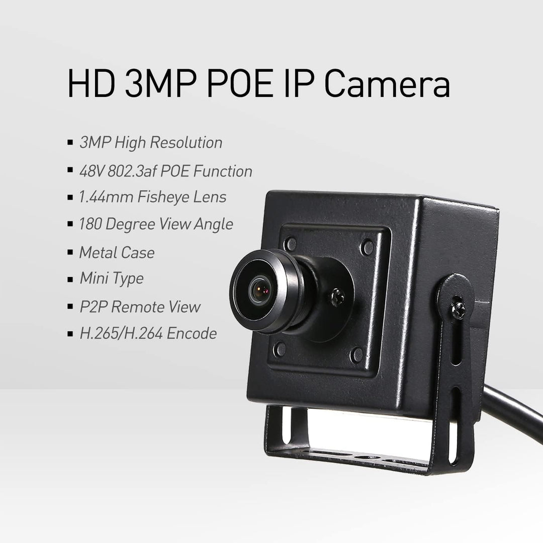 Revotech Mini Fisheye POE IP Kamera, HD 3MP Indoor Sicherheitskamera 1,44 mm Objektiv 180 Grad Weitw