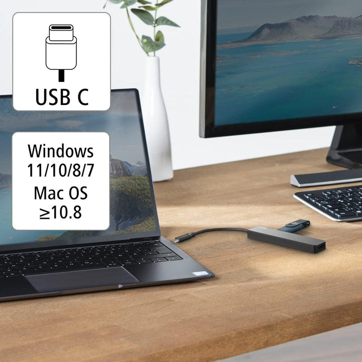 Hama USB C Hub, 5 Anschlüsse (USB C Adapter mit 480 Mbit/s High Speed, HDMI Splitter für 4K Qualität