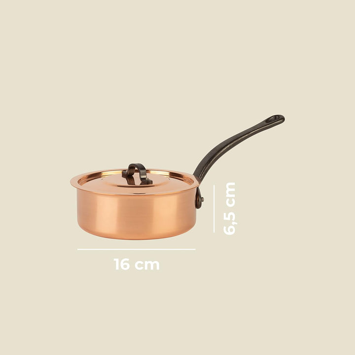 Cuisine Romefort | Kupfersauteuse verzinnt mit Gusseisengriff und Deckel Ø 16 cm | traditionelle Sch