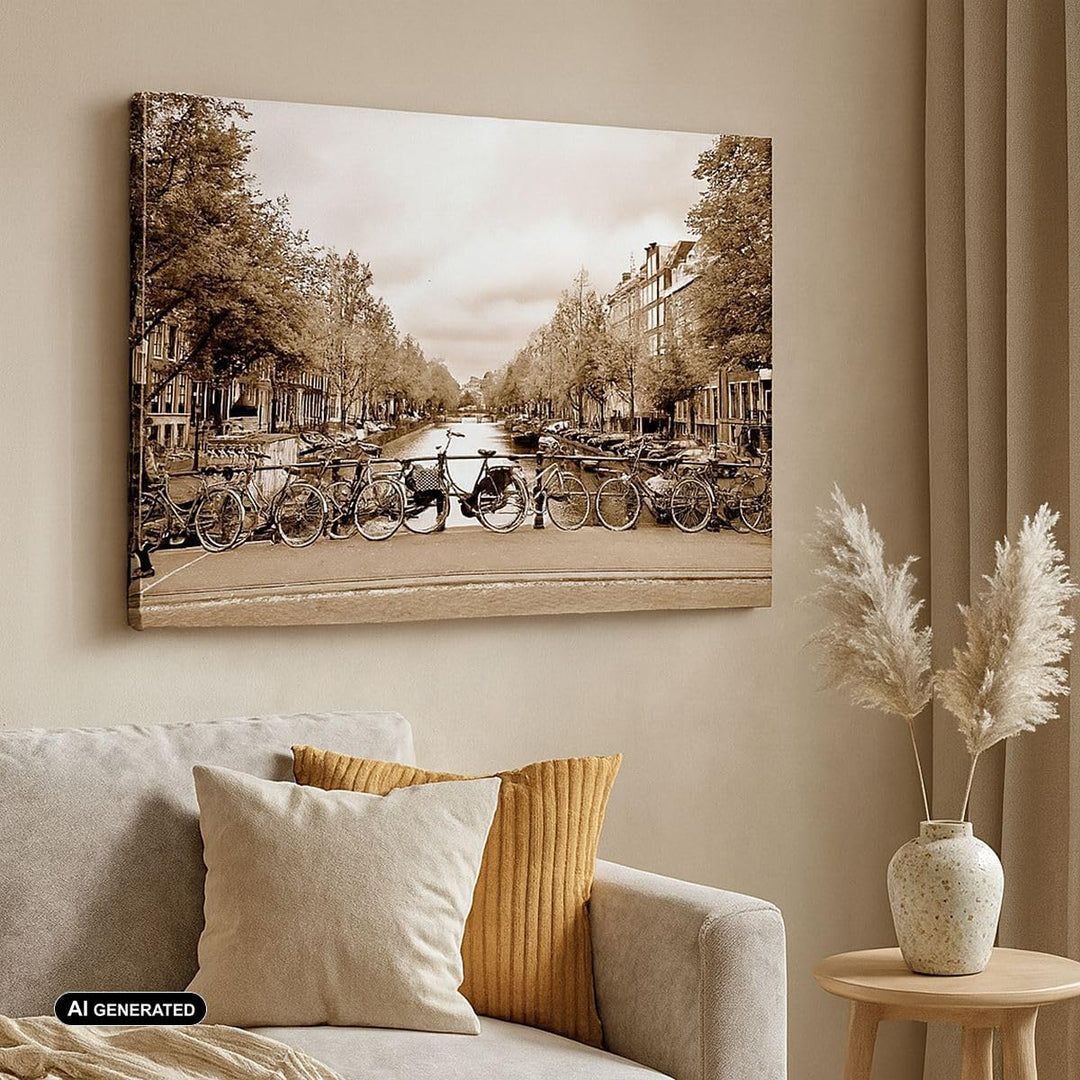 Bilder auf Leinwand Kanal Fahrräder Amsterdam Zentrum Leinwandbild 70x50cm Wandbilder Dekoration Woh
