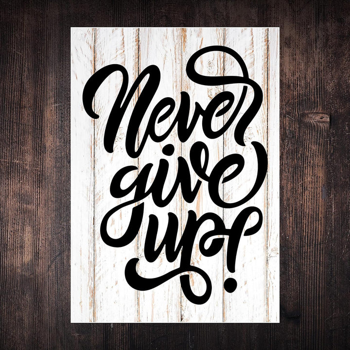 wandmotiv24 Poster als Wanddeko, Grösse Din A0, Never give up, Holz, hell, Moderne Wanddeko, Wandbil