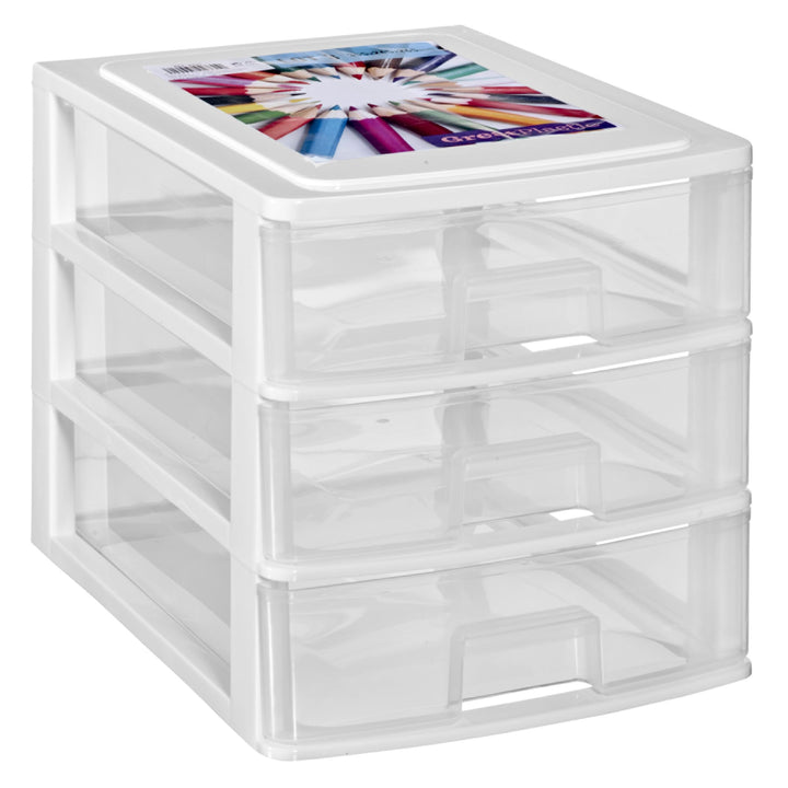 Hummelladen Schubladenbox DIN A4 mit 3 Schubladen 35,5x26,5x26,5 cm - Weiss-transparent Kunststoff D
