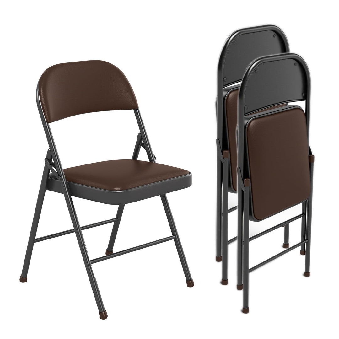 Klappstuhl 2er Set mit PU-Leder &amp; Polsterung, Stabiler Metallrahmen, Leicht &amp; Platzsparend, für Büro