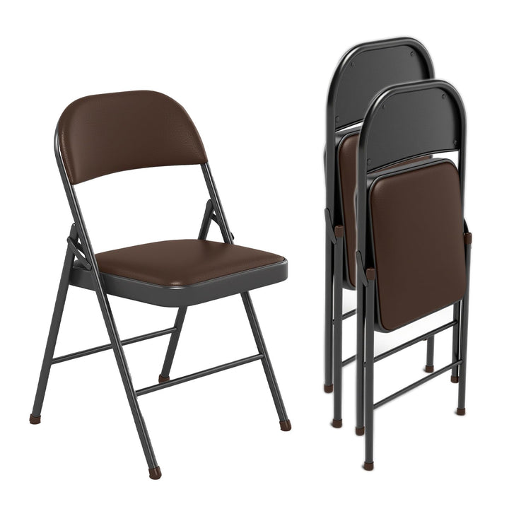 Klappstuhl 2er Set mit PU-Leder &amp; Polsterung, Stabiler Metallrahmen, Leicht &amp; Platzsparend, für Büro