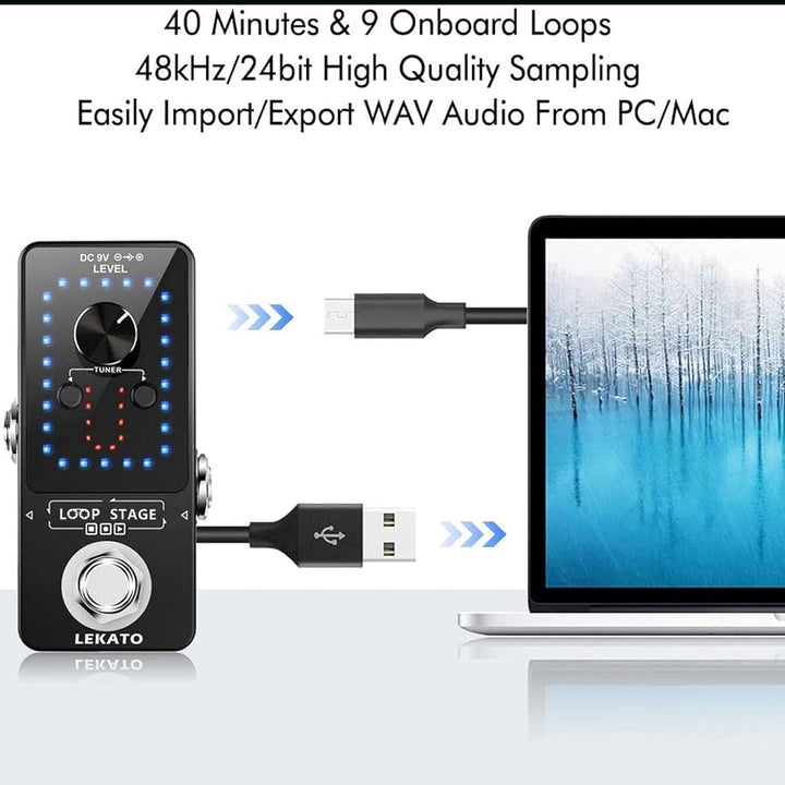 LEKATO Gitarre Loop Effektpedal mit 9 Schnallen Integrierte Stimmgerät Loop Station Max 40 Minuten A