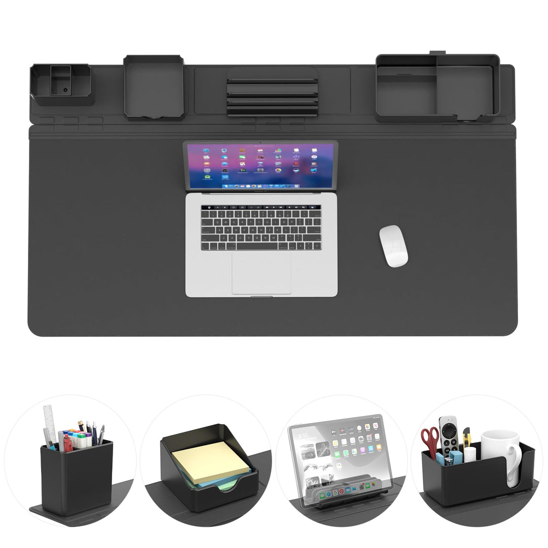 KDD Rutchfeste Schreibtischunterlage Schwarz mit Magnetisch Organizer Set, 5 in 1 Gaming Mauspad & D
