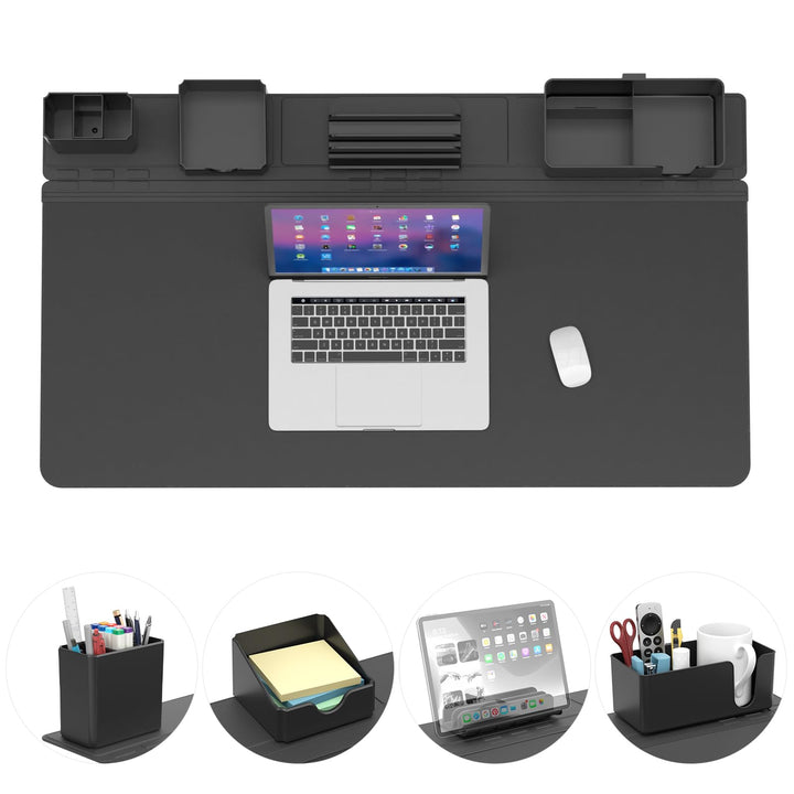 KDD Rutchfeste Schreibtischunterlage Schwarz mit Magnetisch Organizer Set, 5 in 1 Gaming Mauspad & D