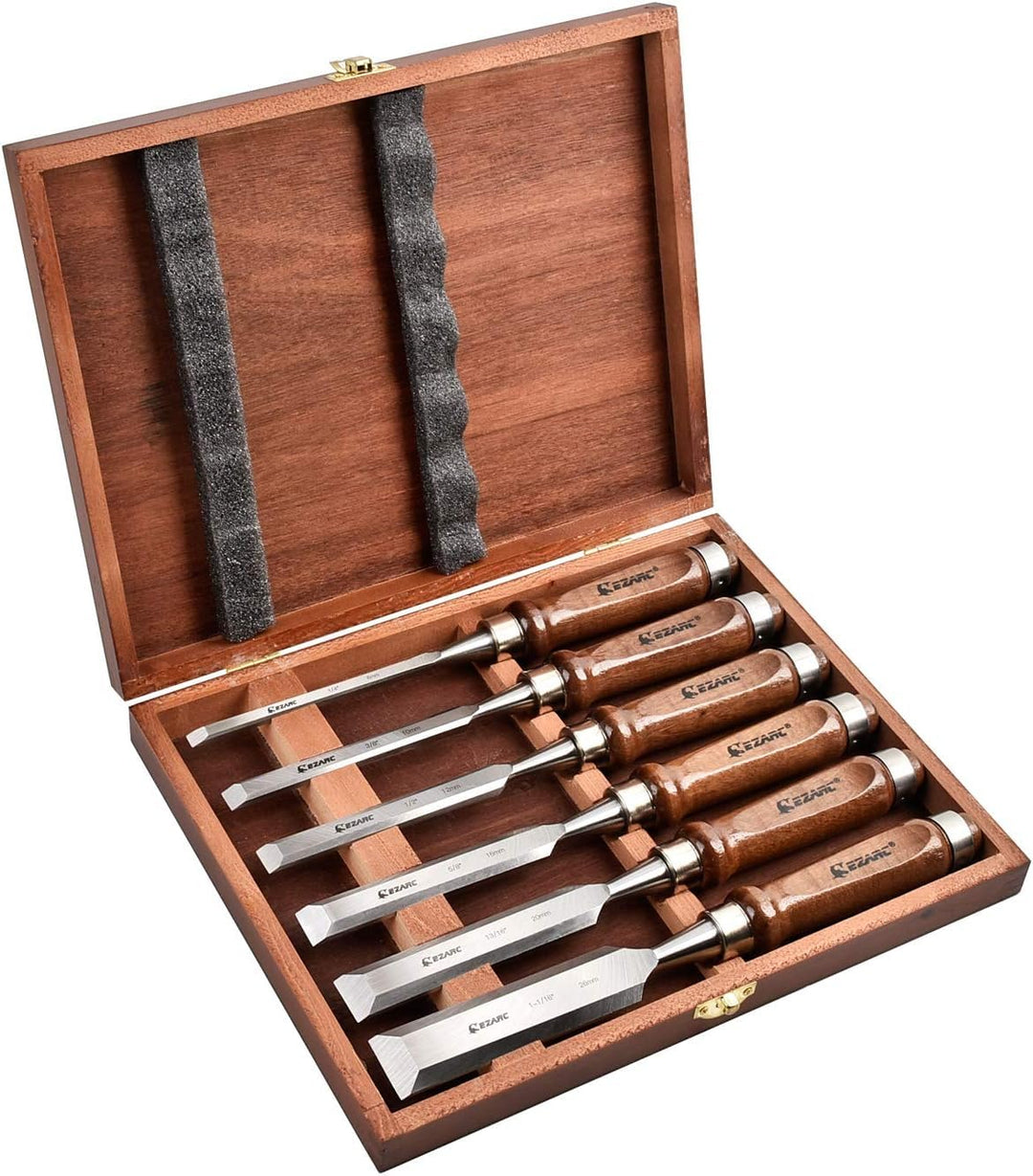 EZARC Stechbeitel Set für Holz, 6-teilig Stemmeisen Set für Holzarbeiten, Stecheisen Satz für Anfäng