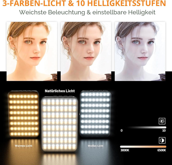 128LED Magnetisches Selfie Licht, 3000K-6500K 3 Lichtmodi Handylicht mit, 2000mAh Akku Videolicht mi