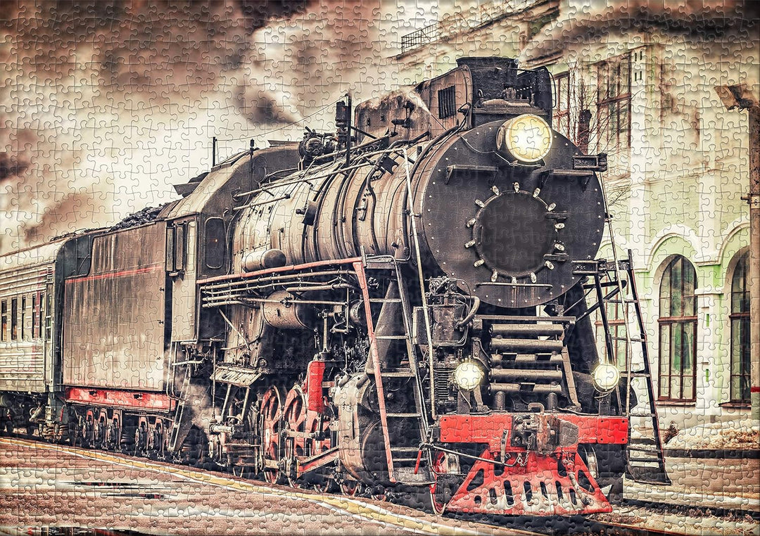 Ulmer Puzzleschmiede - Puzzle „Railroad“– Klassisches 1000 Teile Puzzle – Eisenbahn-Motiv Einer hist