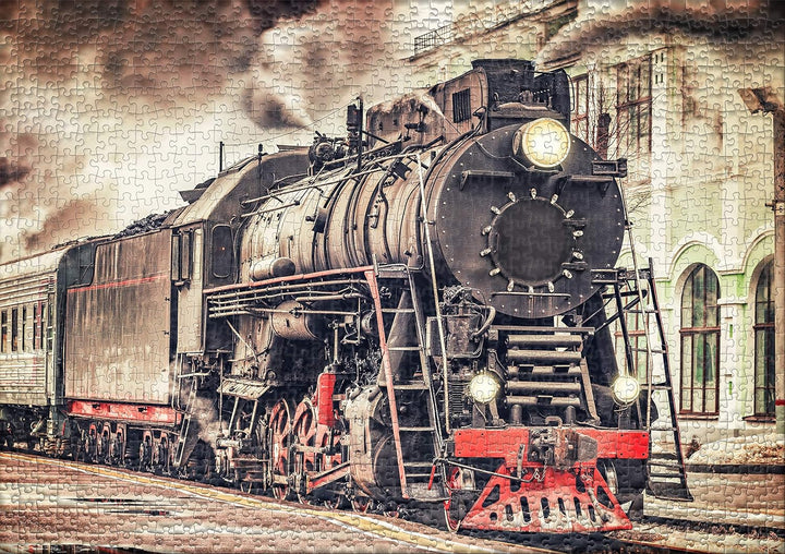 Ulmer Puzzleschmiede - Puzzle „Railroad“– Klassisches 1000 Teile Puzzle – Eisenbahn-Motiv Einer hist