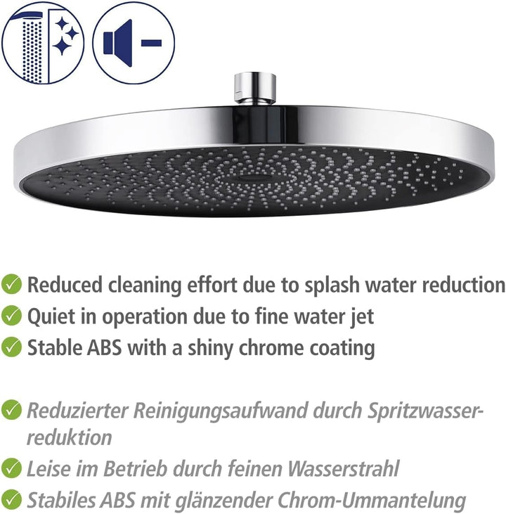 WENKO Softwater Duschkopf, Regenduschkopf, Universalbrause spritzarm und leise in der Funktion, Dusc