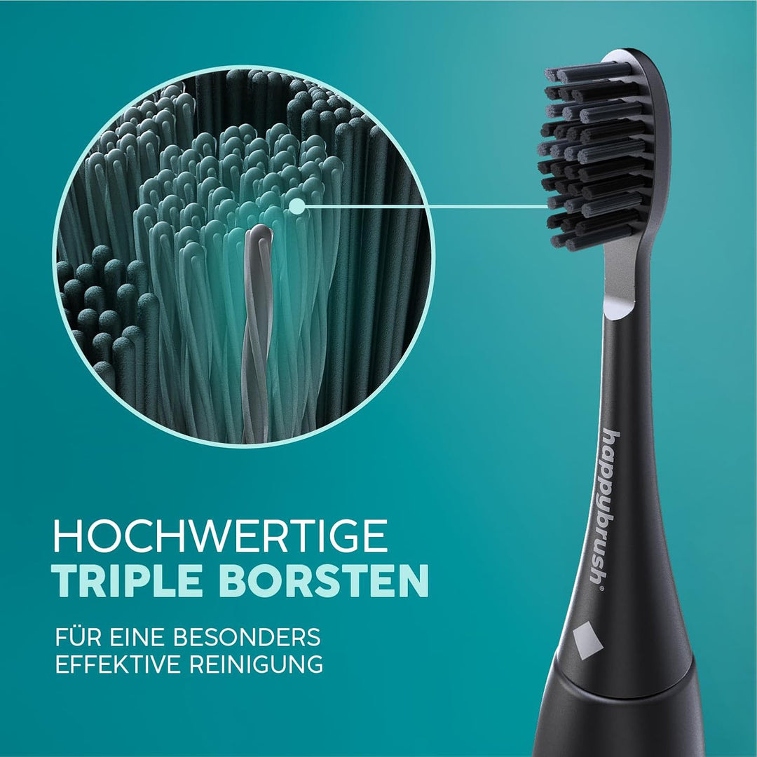 happybrush® Nachhaltige Aufsteckbürsten für elektrische Schall-Zahnbürste Eco VIBE 3 - Allblack - 3x