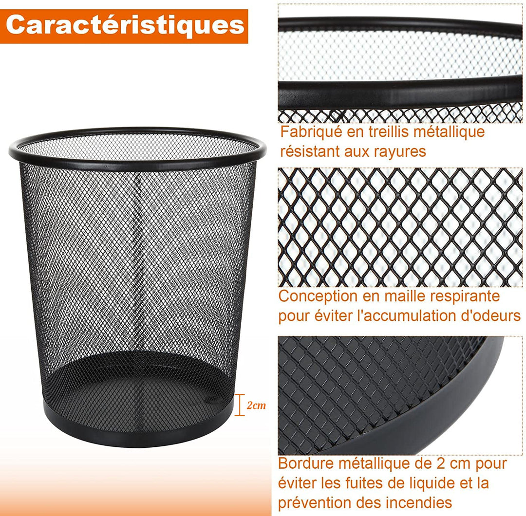 SENENQU 3 Stück Papierkorb Metall, 12L Büro Mülleimer Schwarz Metall Gitter, kleine Papierkorb Mülle
