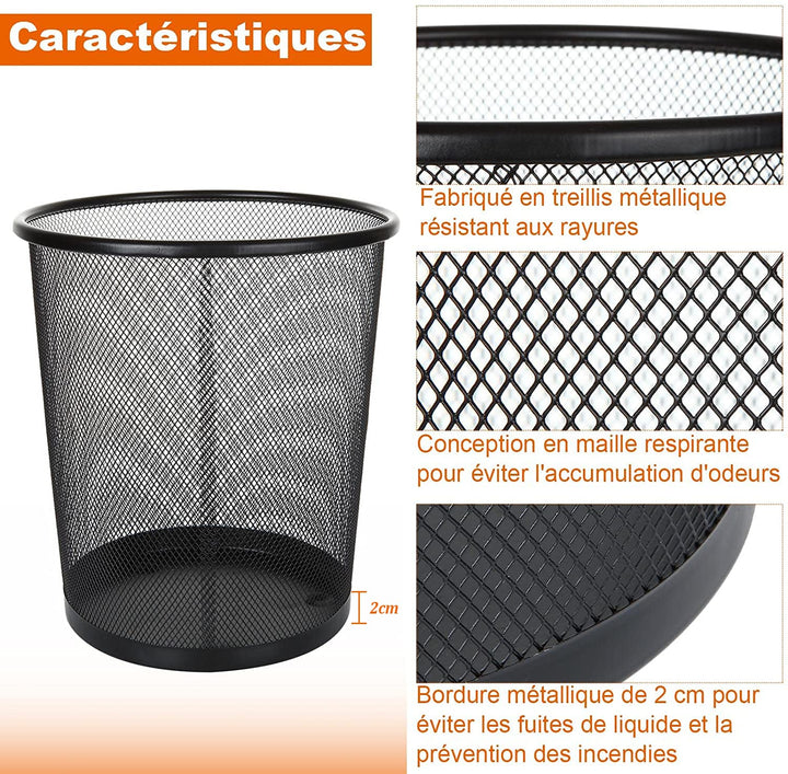 SENENQU 3 Stück Papierkorb Metall, 12L Büro Mülleimer Schwarz Metall Gitter, kleine Papierkorb Mülle