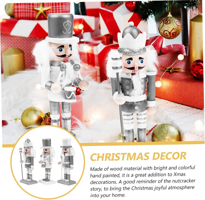 MAGICLULU 15cm Holz Nussknacker Ornament 3 Stück Silberweiss Zum Aufhängen Weihnachtsbaum Tischdeko