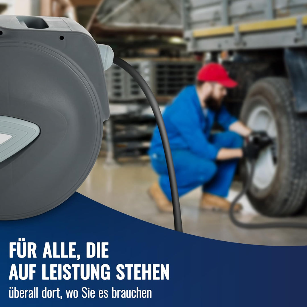 Poppstar Druckluftschlauchtrommel (Schlauch: 10m + 1m, Innendurchmesser 5/16"(8x12mm), 3/8"BSPT), Sc