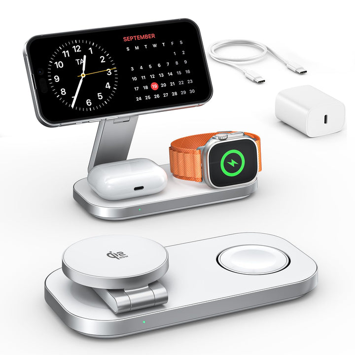 Qi2 25W 3-in-1 Kabellose Ladestation mit MagSafe, Faltbares Magnetische Ladegerät für iPhone 17e/17/
