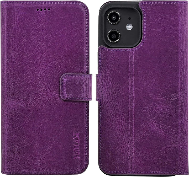 Suncase Book-Style Hülle kompatibel mit iPhone 12 (6.1") Leder Tasche (Slim-Fit) Lederhülle Handytas