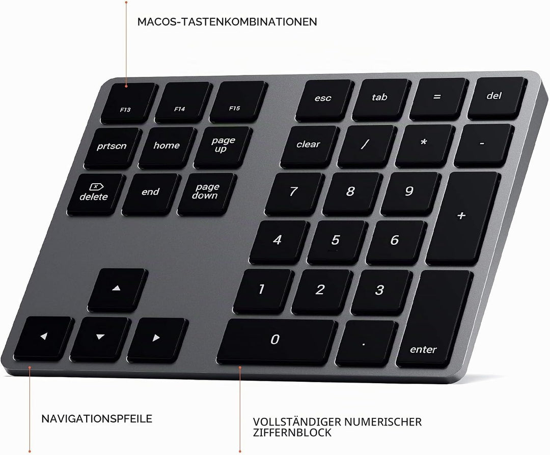 SATECHI Bluetooth Erweiterter Ziffernblock 34 Tasten, US-Layout, wiederaufladbarer Aluminium-Ziffern