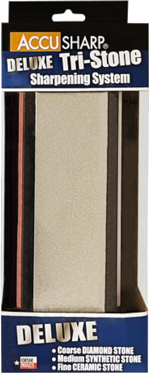 ACCUSHARP Deluxe Tri-Stone Messer- und Werkzeug-Schärfsystem-Set, rutschfest, montierbare Gummigriff