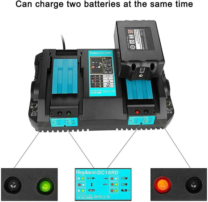 2 X BL1850B 18 V 5 Ah-Batterien mit 4A Dual Port Ladegerät DC18RD für Makita 7.2V ~ 18V BL1815 BL183