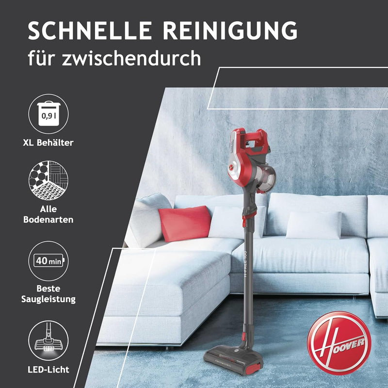 Hoover H-FREE 100 HOME Akku-Staubsauger ohne Beutel mit bis zu 40 Min. Laufzeit – kabelloser Staubsa