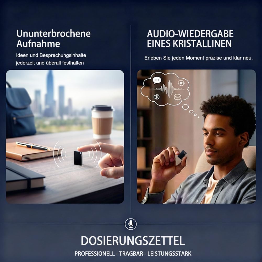 Diktiergerät Mini 64 GB Speicher, Diktiergerät und Sprachaktivierung, Voice Recorder Wiederaufladbar