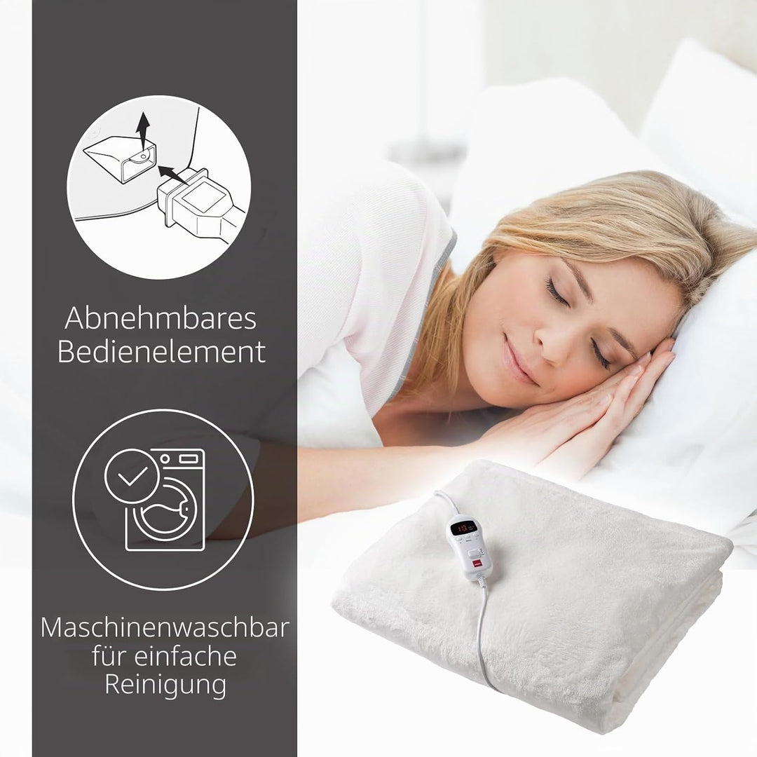 SENSIOHOME Luxus Heizdecke Creme, Elektrische Kuscheldecke aus Flanellfleece mit Teddyfleece-Innense