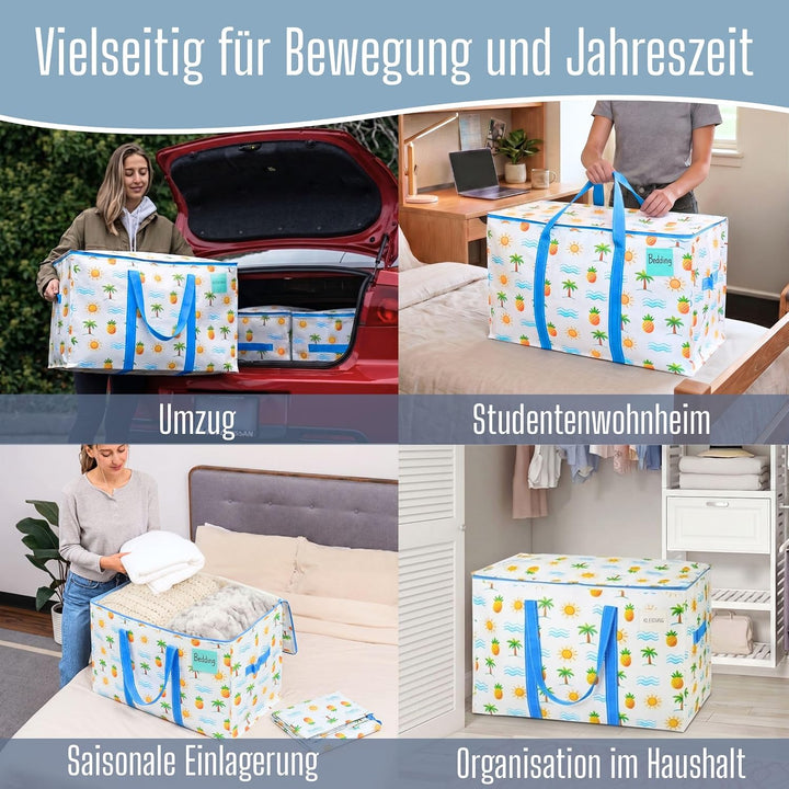 VENO 102 Liter Grosse Aufbewahrungstasche mit Deckel, Starke Griffe Umzugstaschen mit Reissverschlüs