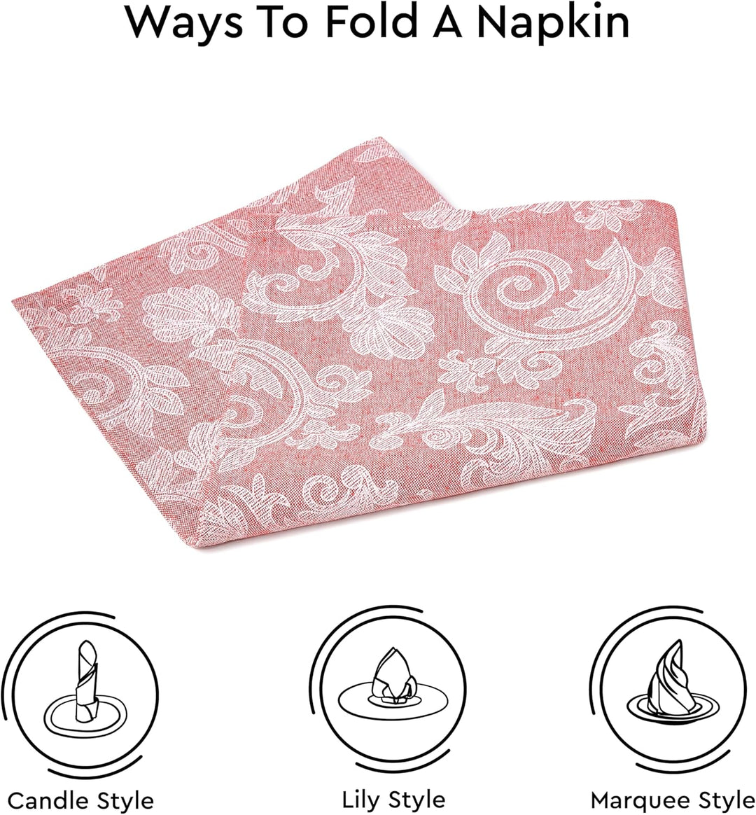 Encasa XO Esstisch Servietten Set von 12 I Grösse 45x45 cm I Blumen Red Jacquard -Stil Druck Auf Hau