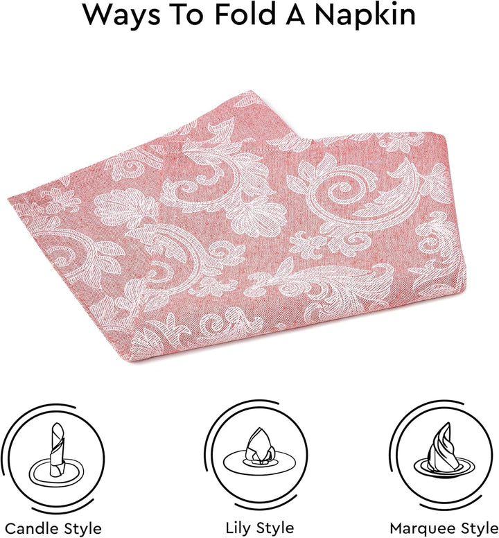 Encasa XO Esstisch Servietten Set von 12 I Grösse 45x45 cm I Blumen Red Jacquard -Stil Druck Auf Hau