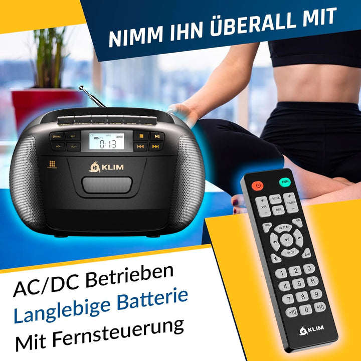 KLIM CD Player mit Kassette, Kassettenspieler, Kassettenrekorder, Radio mit CD und Kassette, CD Play