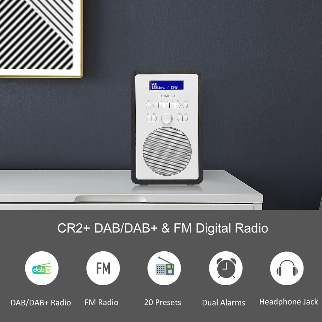 LEMEGA CR2+ DAB/DAB+ Digitalradio,UKW-Digitalradio,DAB-Radio Netzbetrieben,Doppelter Wecker,Küchen-S