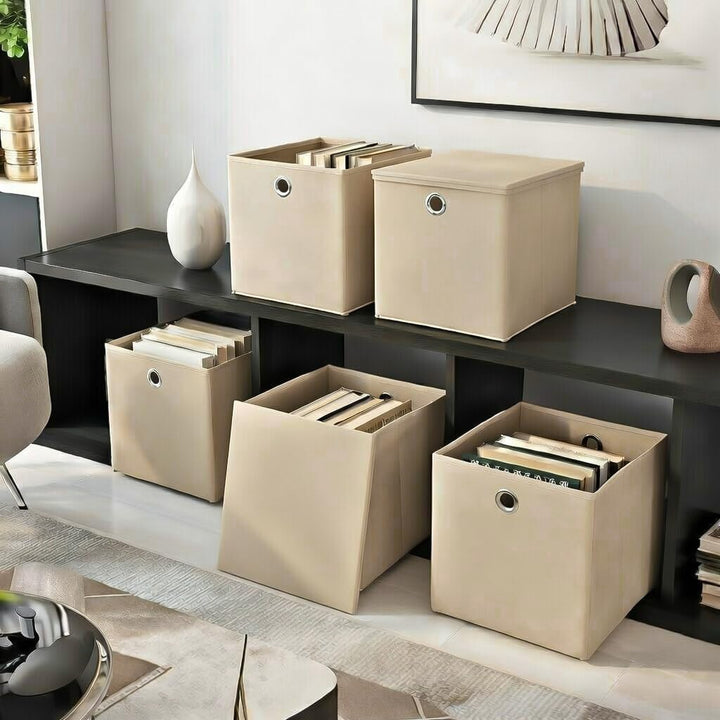 StickandShine 6er Set Creme Faltbox 28 x 28 x 28 cm Aufbewahrungsbox faltbar mit Deckel, Creme