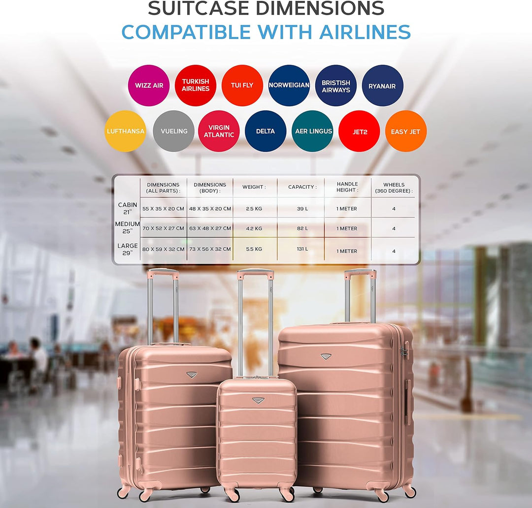 Flight Knight ABS Leichtgewicht Reisekoffer Koffer 3 Groben Kompatibel Mit Air Berlin, Lufthansa, Eu