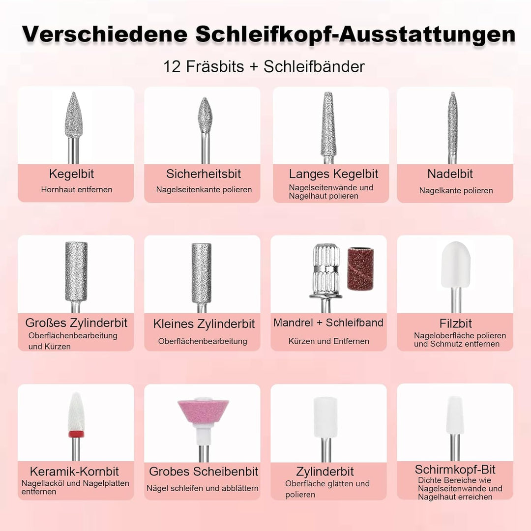 Professionelle Nagelfräser / Nagelfeile mit bürstenlosem Motor, 40000 U/min Akku Nagel-Schleifgerät