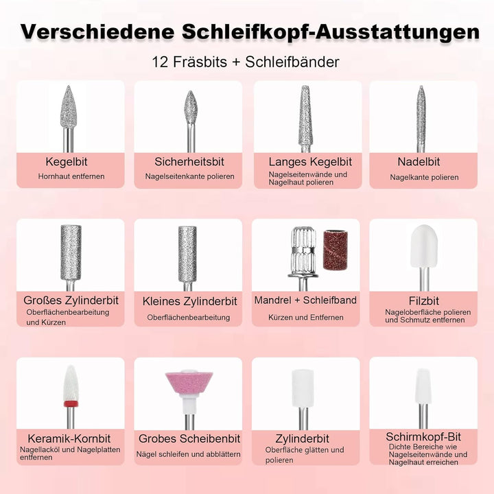 Professionelle Nagelfräser / Nagelfeile mit bürstenlosem Motor, 40000 U/min Akku Nagel-Schleifgerät