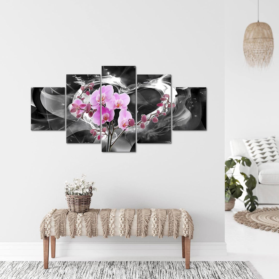 Runa Art - Bilder Blumen Orchidee 200 x 100 cm 5 Teilig XXL Wanddekoration Design Grau Rosa 203651c