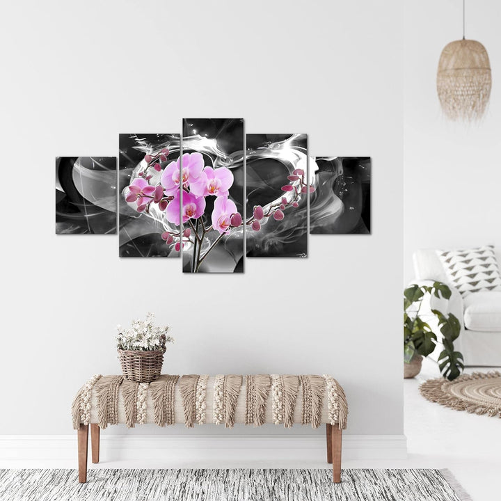 Runa Art - Bilder Blumen Orchidee 200 x 100 cm 5 Teilig XXL Wanddekoration Design Grau Rosa 203651c