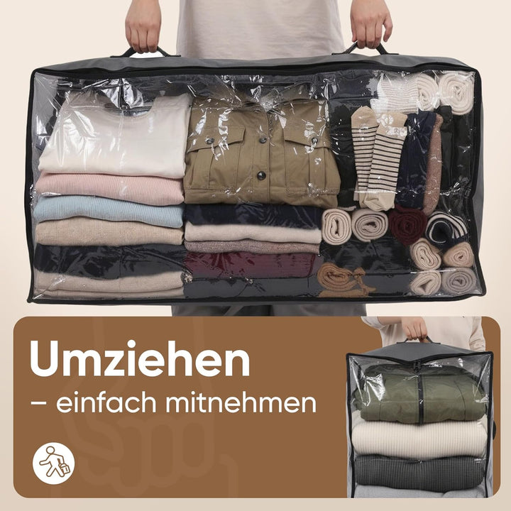 Sekey 4 Stück Unterbett Aufbewahrungstasche mit Deckel 75L, Faltbare Aufbewahrungsbox mit Doppelreis