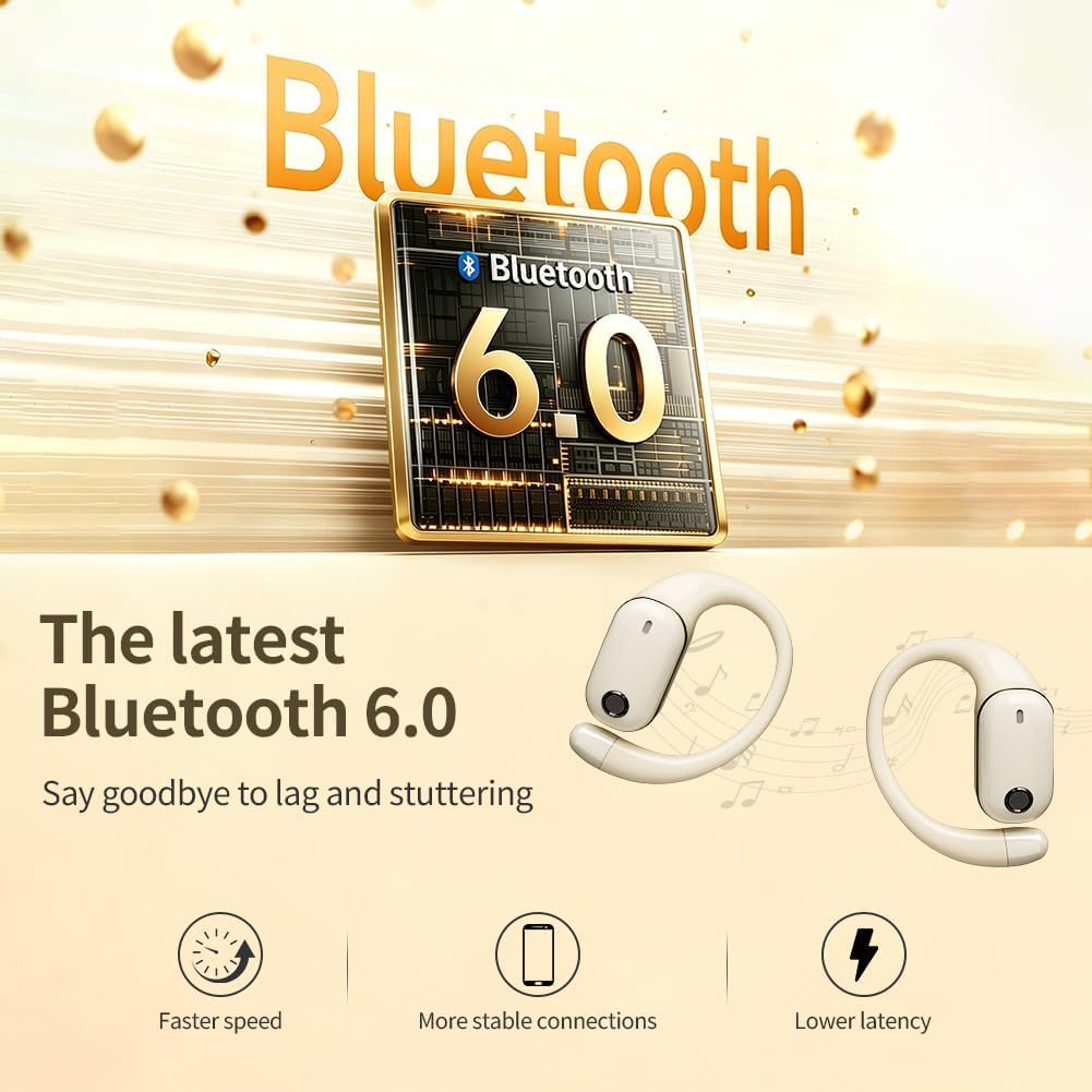 Open-Ear Bluetooth Kopfhörer, Bluetooth 6.0 Wireless Ohrhörer Sport mit LED-Anzeige, IPX6 Wasserdich