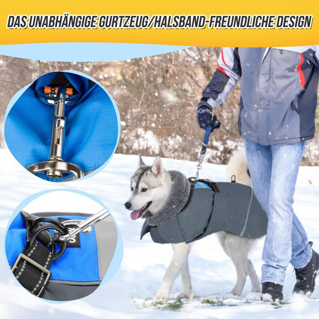 Eyein Hundemantel Winter für Grosse Hunde, Wasserdicht Hundejacke mit warmem Fleecefutter und Halsba