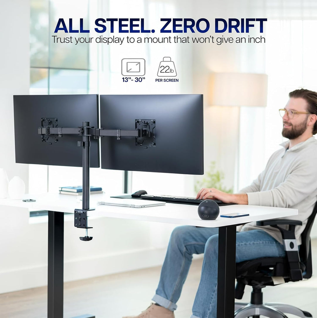 VIVO Dual LCD Monitor Desk Mount Stand Heavy Duty Fully Adjustable fits 2 /Two Screens up to 27" Sch