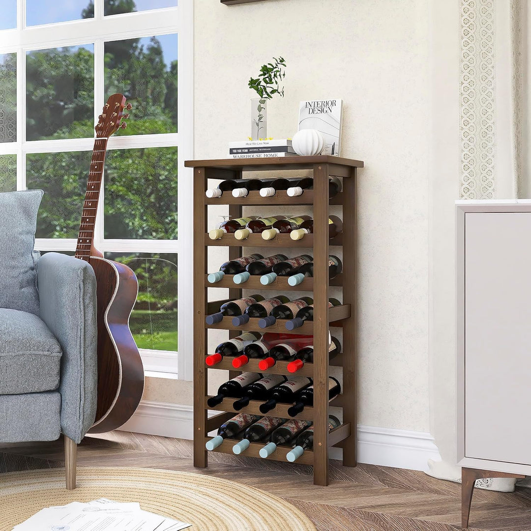 SMIBUY Weinregal aus Bambus, für 28 Flaschen, 7 Etagen, freistehend, für Küche, Speisekammer, Keller