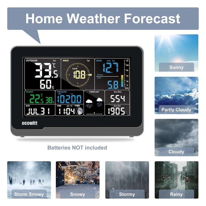 ECOWITT Funk-Wetterstation WS3902 mit 7,5 Zoll LCD-Display, Garten-Wetter-Sensor WS85 (Solarpanel/Re