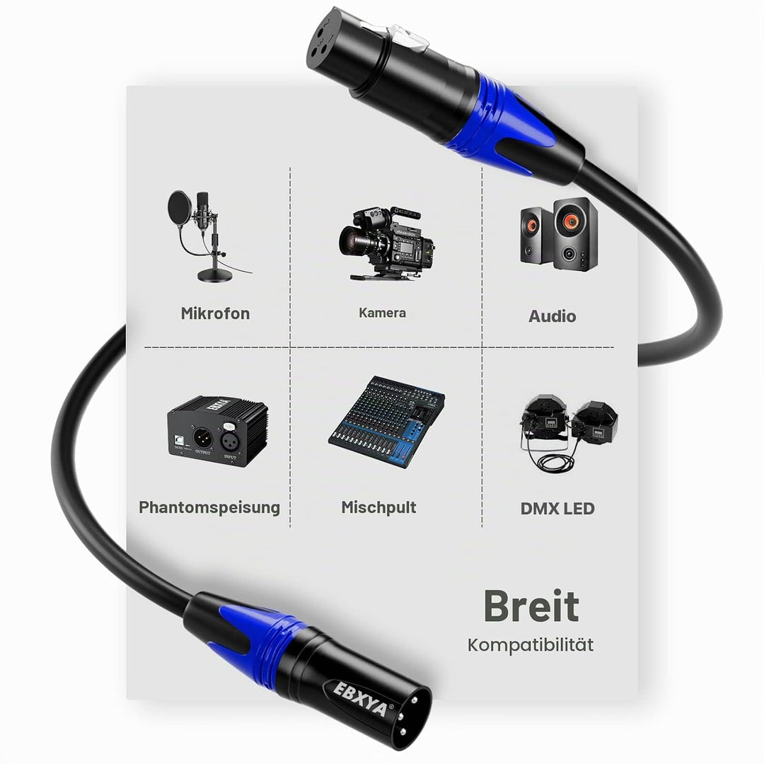 EBXYA XLR-Kabel Mikrofonkabel 1M 2Packs symmetrischer Stecker auf Buchse XLR-Patchkabel für DMX, Stu