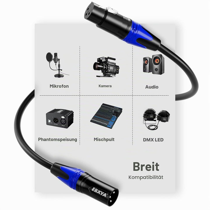 EBXYA XLR-Kabel Mikrofonkabel 1M 2Packs symmetrischer Stecker auf Buchse XLR-Patchkabel für DMX, Stu