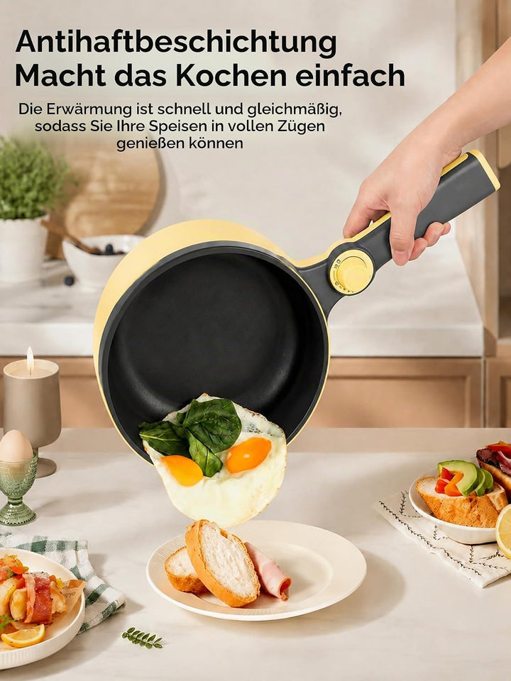 Audecook Elektrische Bratpfanne, Hot Pot Topf 20cm, Antihaft Mini elektropfanne mit Dampfgarer, Mult